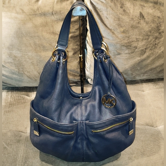 Michael Kors Layton Navy  Blue Pebble Leather Hobo Bag - Picture 1 of 15